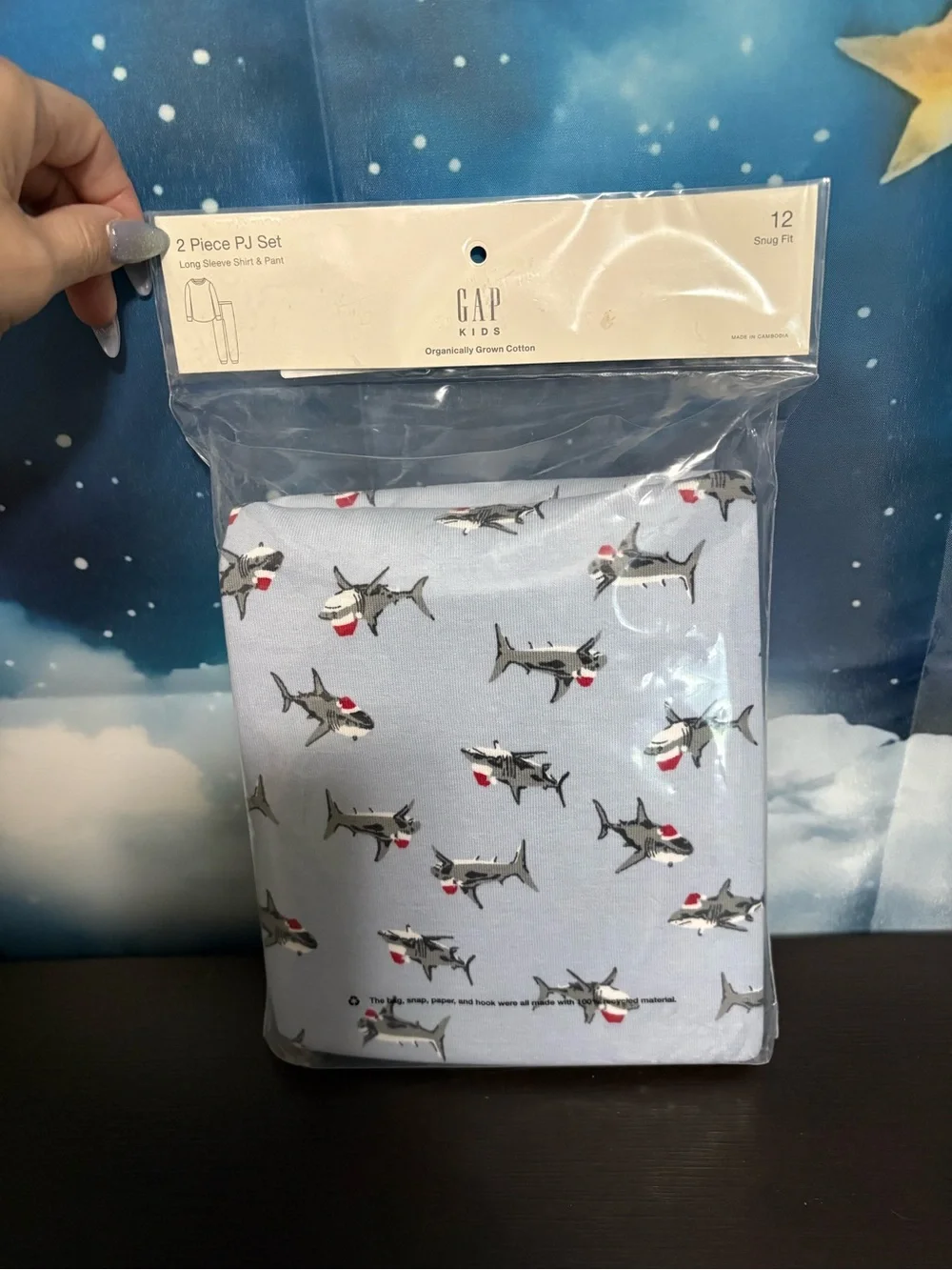 GAP Kids Light Blue Shark 2 piece set. Organically grown cotton. Size 12. New